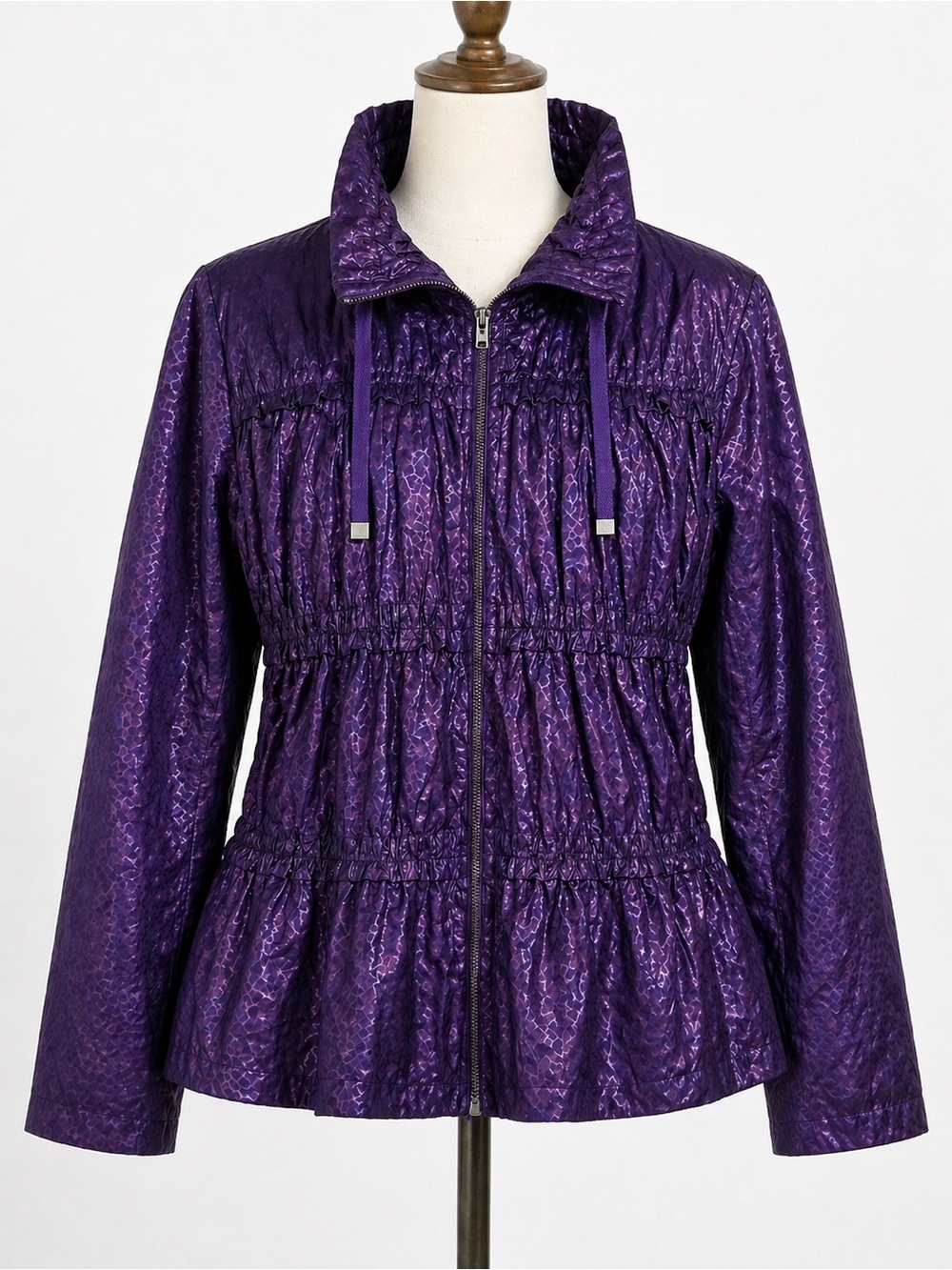 Vintage Chico’s Purple Ruched Peplum Jacket Textured Zip L